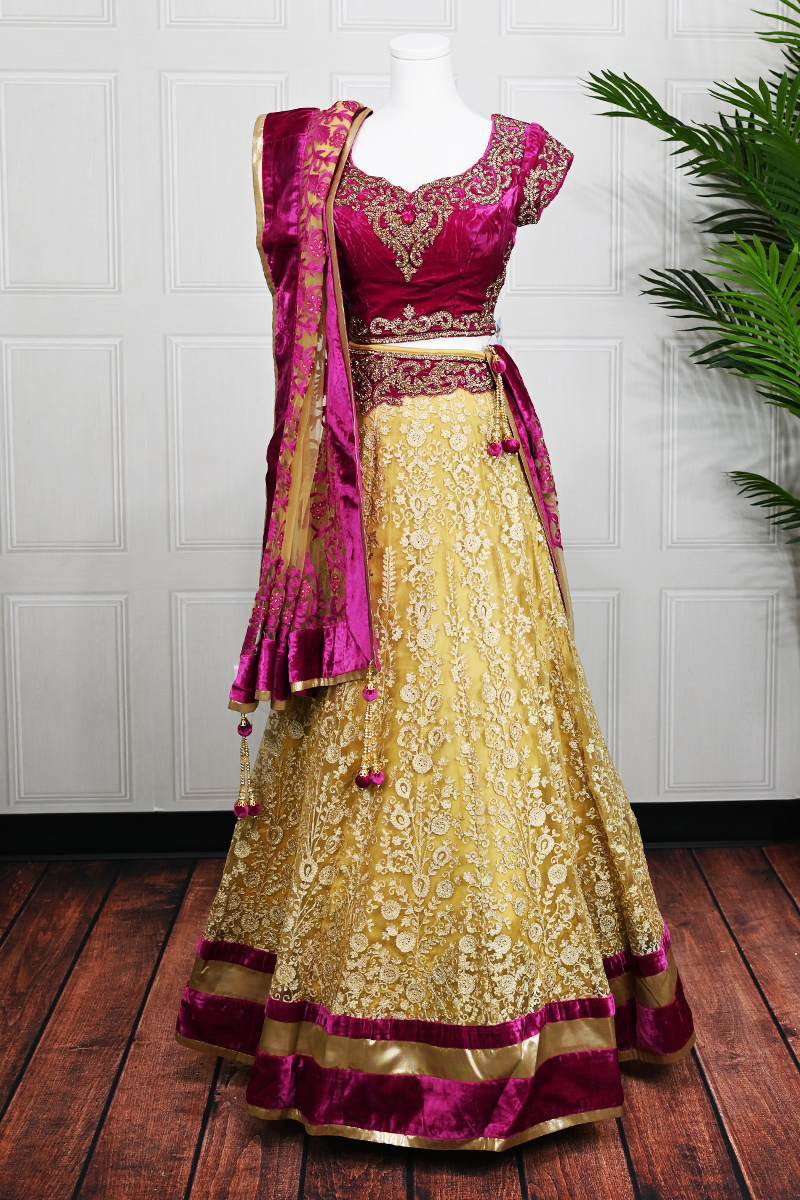 Magenta and Dull Yellow Lehenga Choli