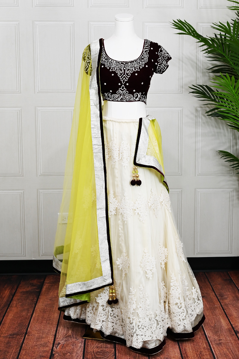 Dark Plum and Off White Lehenga Choli