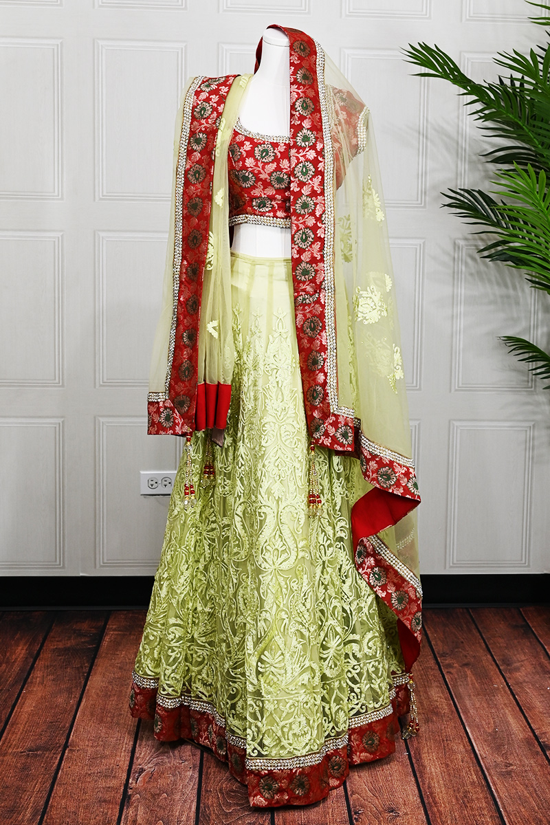 Red and Light Lime Green Lehenga Choli