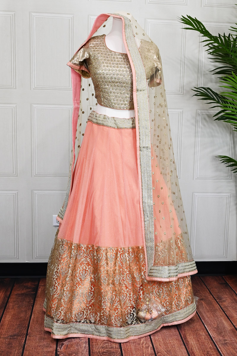 Peach Lehenga and Champagne Blouse , Dupatta