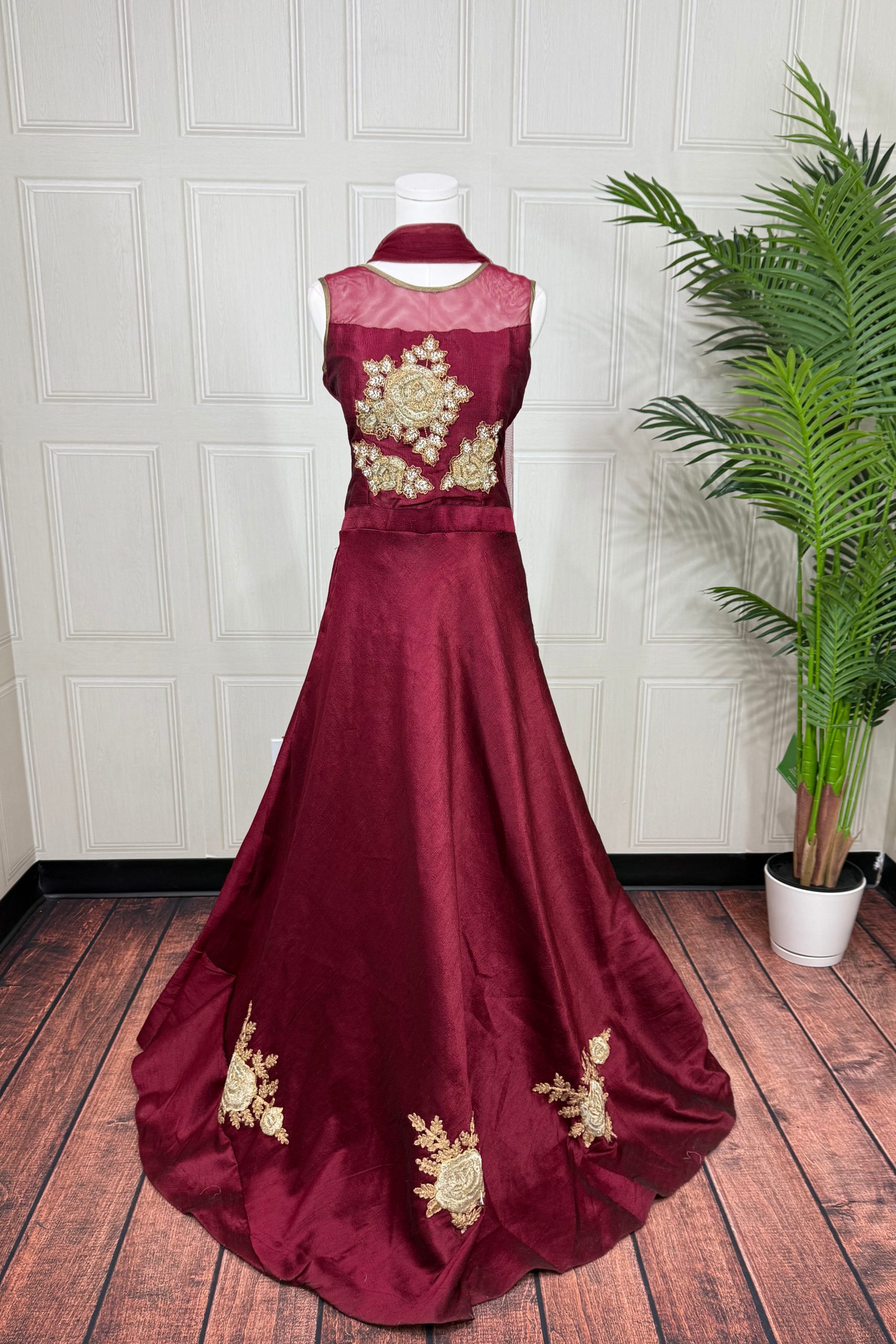 Elegant Maroon Embroidered Gown