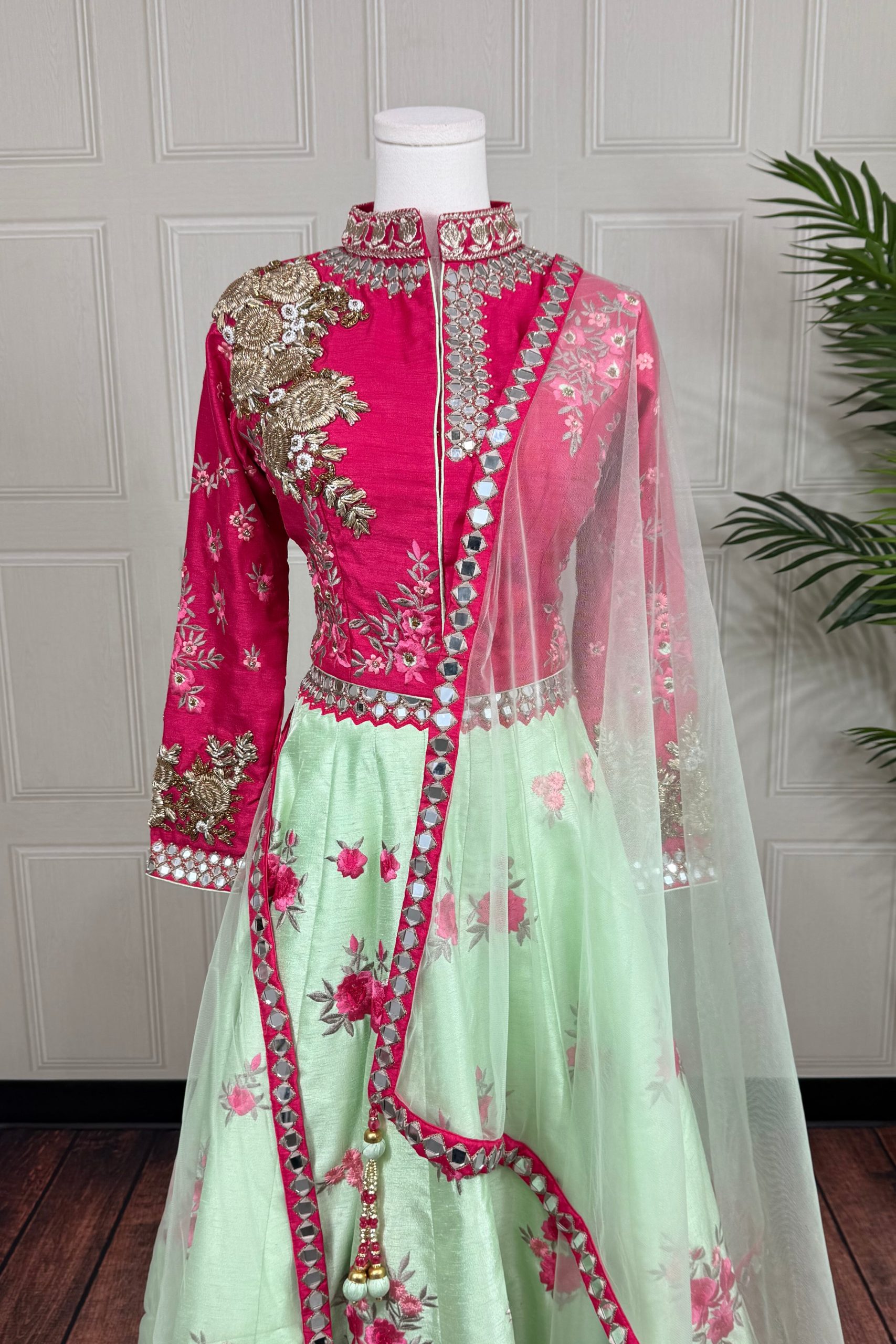 Mint Green Raw Silk Lehenga Choli with Dupatta