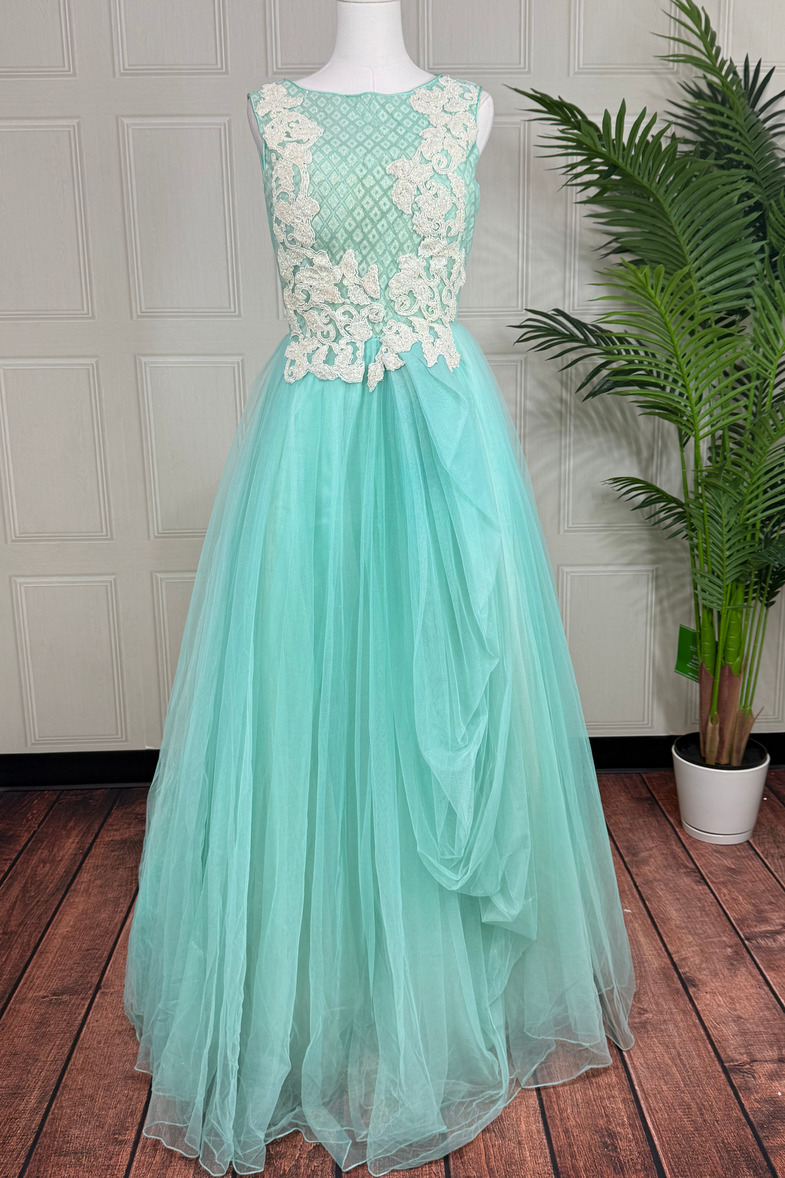 Ice Blue Embroidered Gown with Leggings