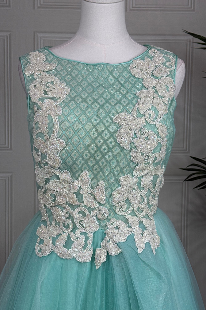 Ice Blue Embroidered Gown with Leggings - Image 2