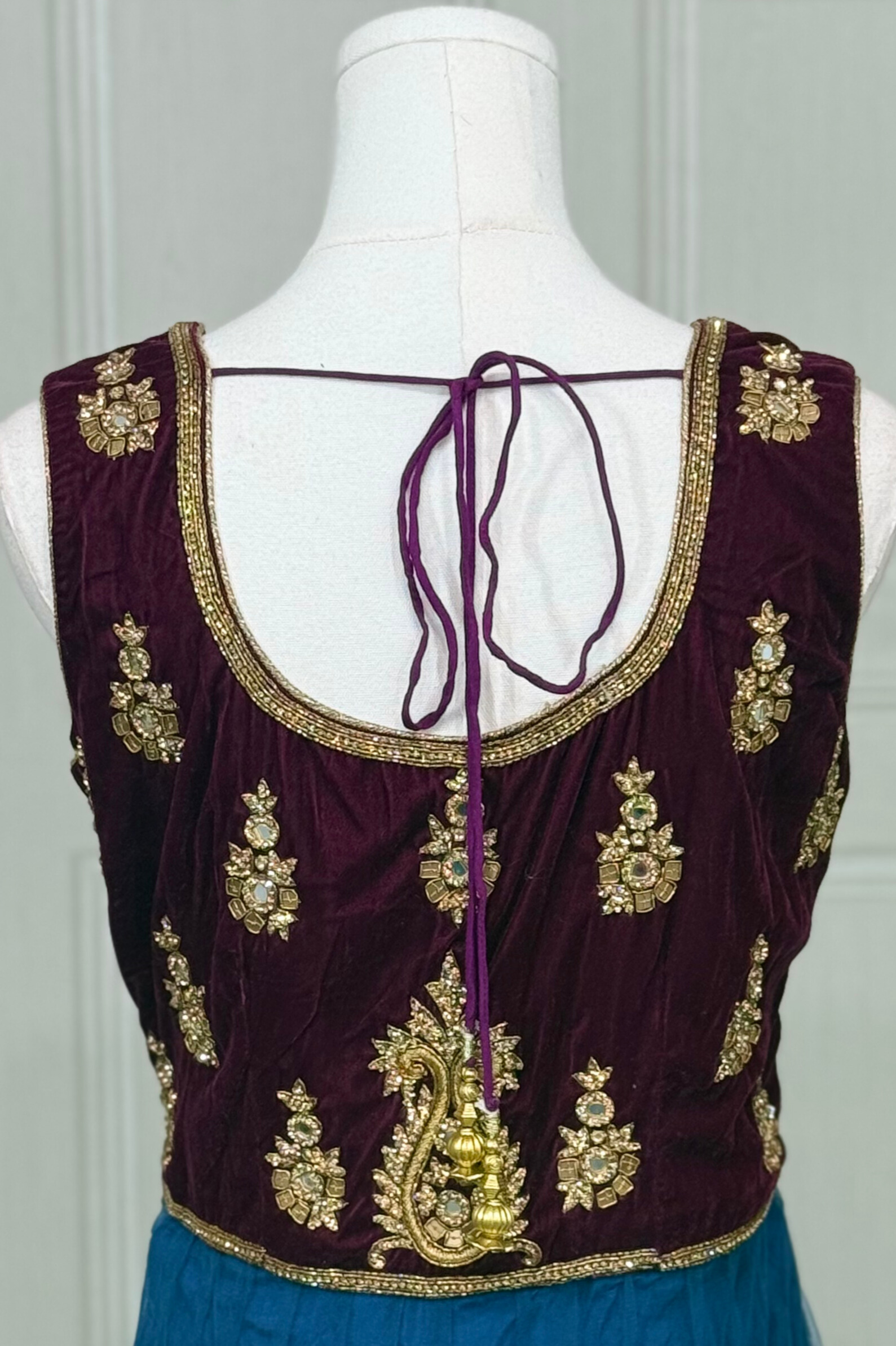 Midnight Blue & Wine Anarkali - 3 Piece Couture Set - Image 2